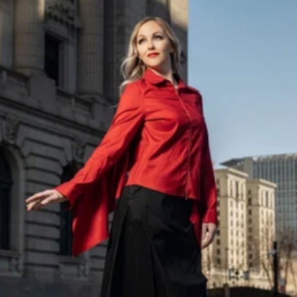 Samuel Dong Tops - Red Asymmetrical Blouse